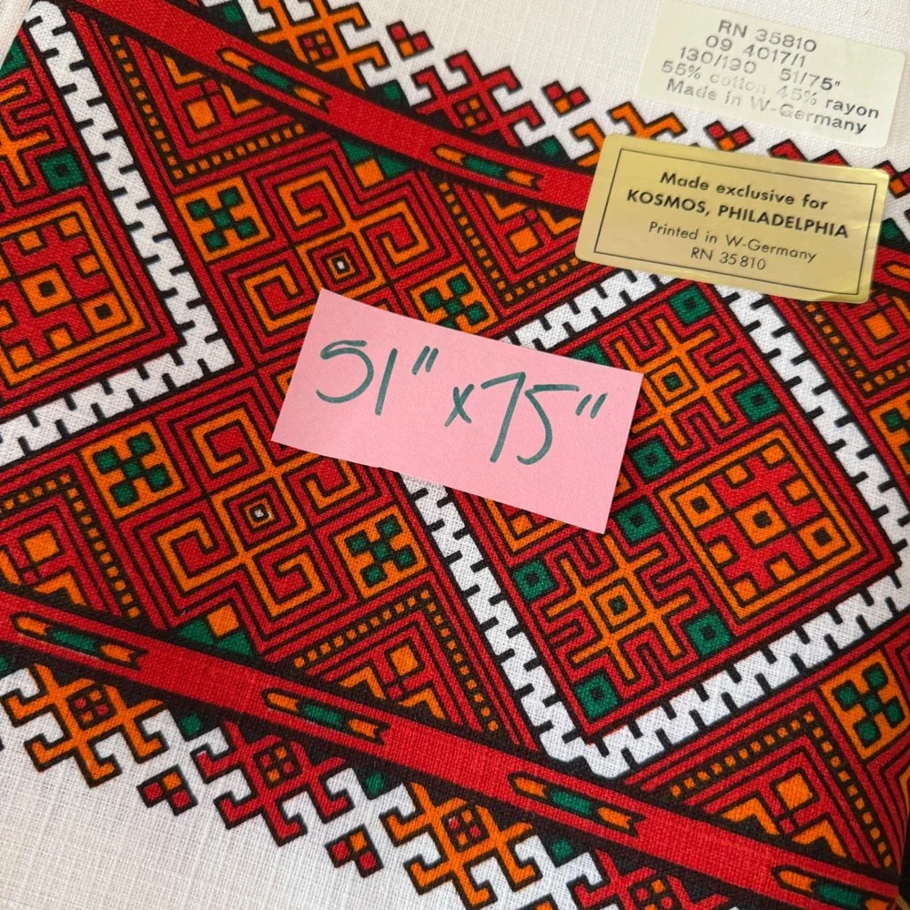Vintage Kosmos Philadelphia Tablecloth West Germany Folk Art Geometric 51x75 new